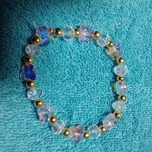 Goldtone clear aurora beads butterfly stretch bracelet